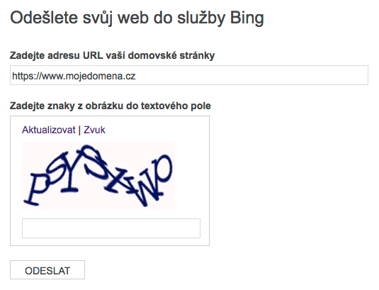Přidání URL do Bing